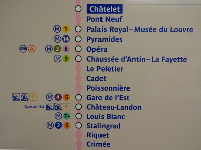 パリ、メトロ（地下鉄）の路線図